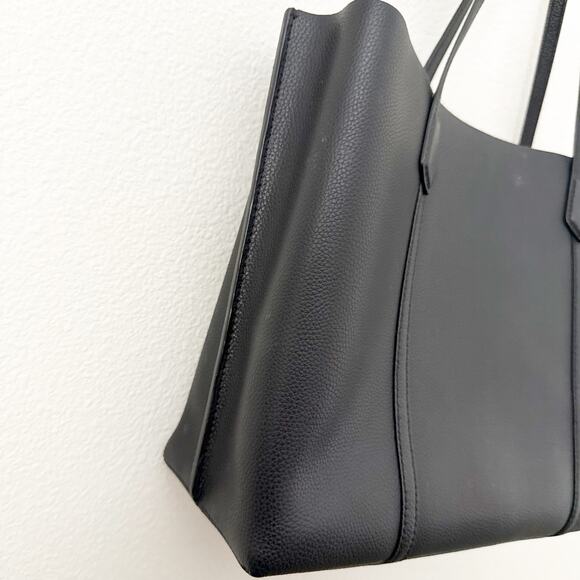 TORY BURCH | Perry 3 Compartment Tote Black Tan Interior Red Logo Charm Gold - Picture 13 of 15